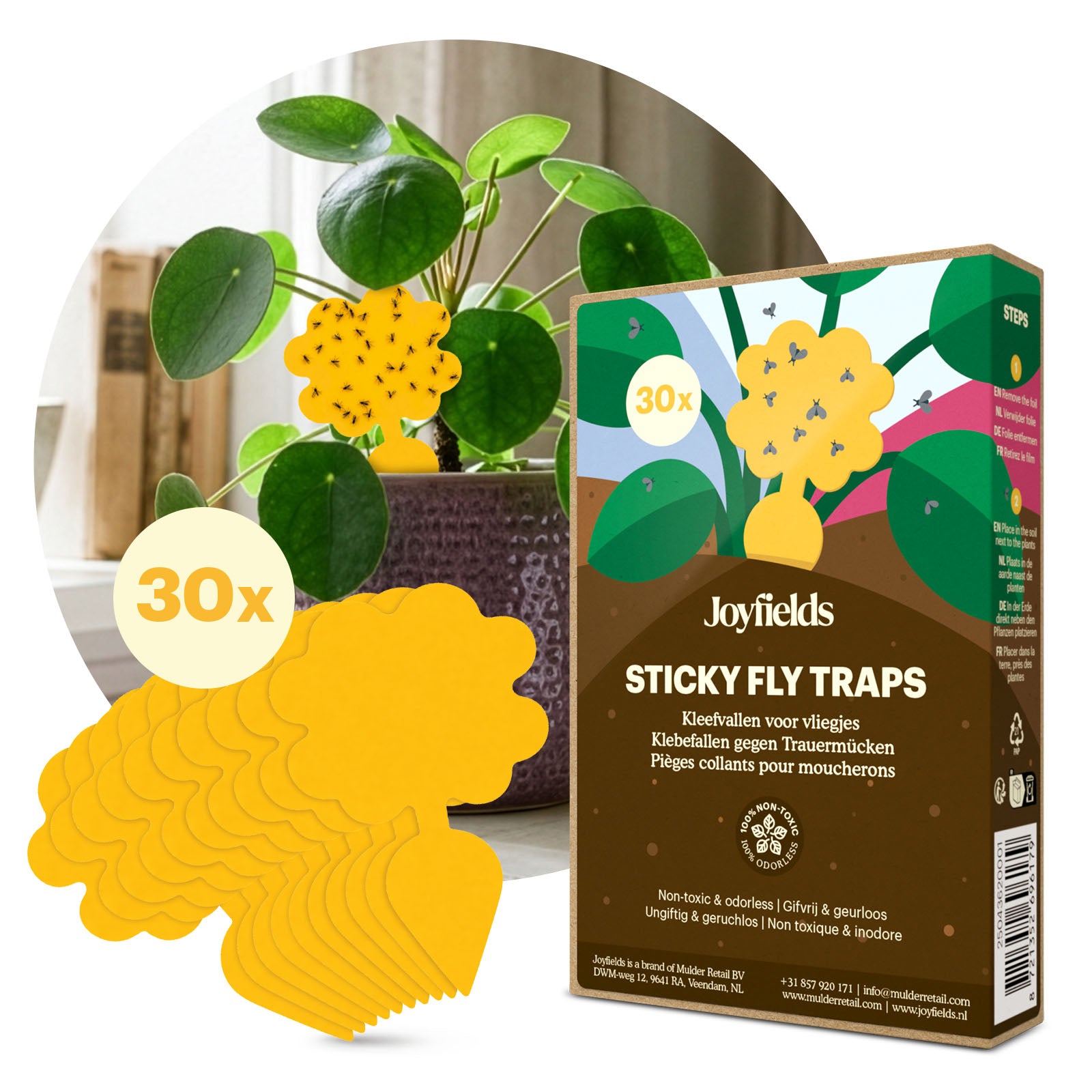 30 stuks gele stickers tegen rouwmuggen, voor kamerplanten