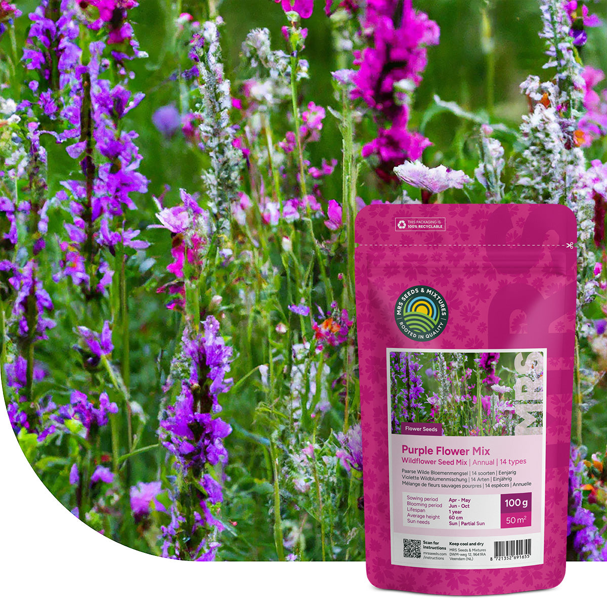 Paarse Wilde Bloemen mix – 14 soorten