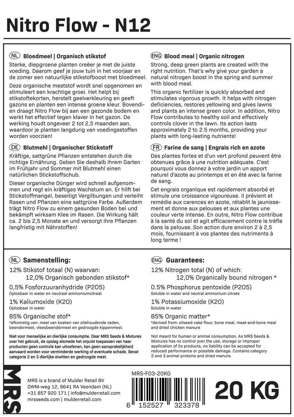 MRS Seeds & Mixtures Nitro Flow - Farine de sang | 20 kg - 400 m² [fr]
