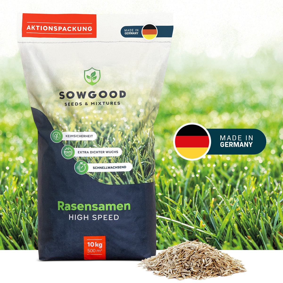 Sowgood Semences de gazon pour regarnissage 10 kg - 500 m²